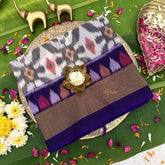 Vriksham Handwoven Pochampally Grey & Purple Elegance Ikkat Silk-Cotton Saree-VS4727